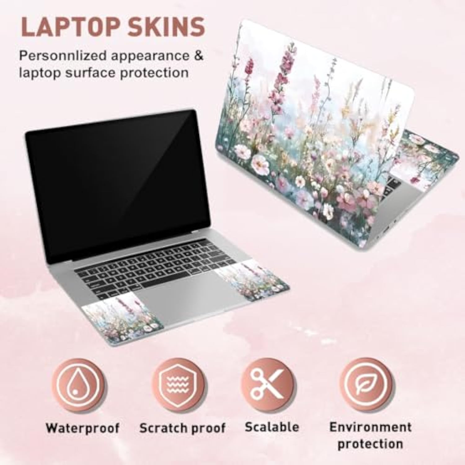 Wildflower Laptop Skin Sticker Decals Fits 12" 13" 13.3" 14" 15 Inch Laptop Watercolor Universal Removable Vinyl Notebook Art Protector Netbook Pc Cover Decal