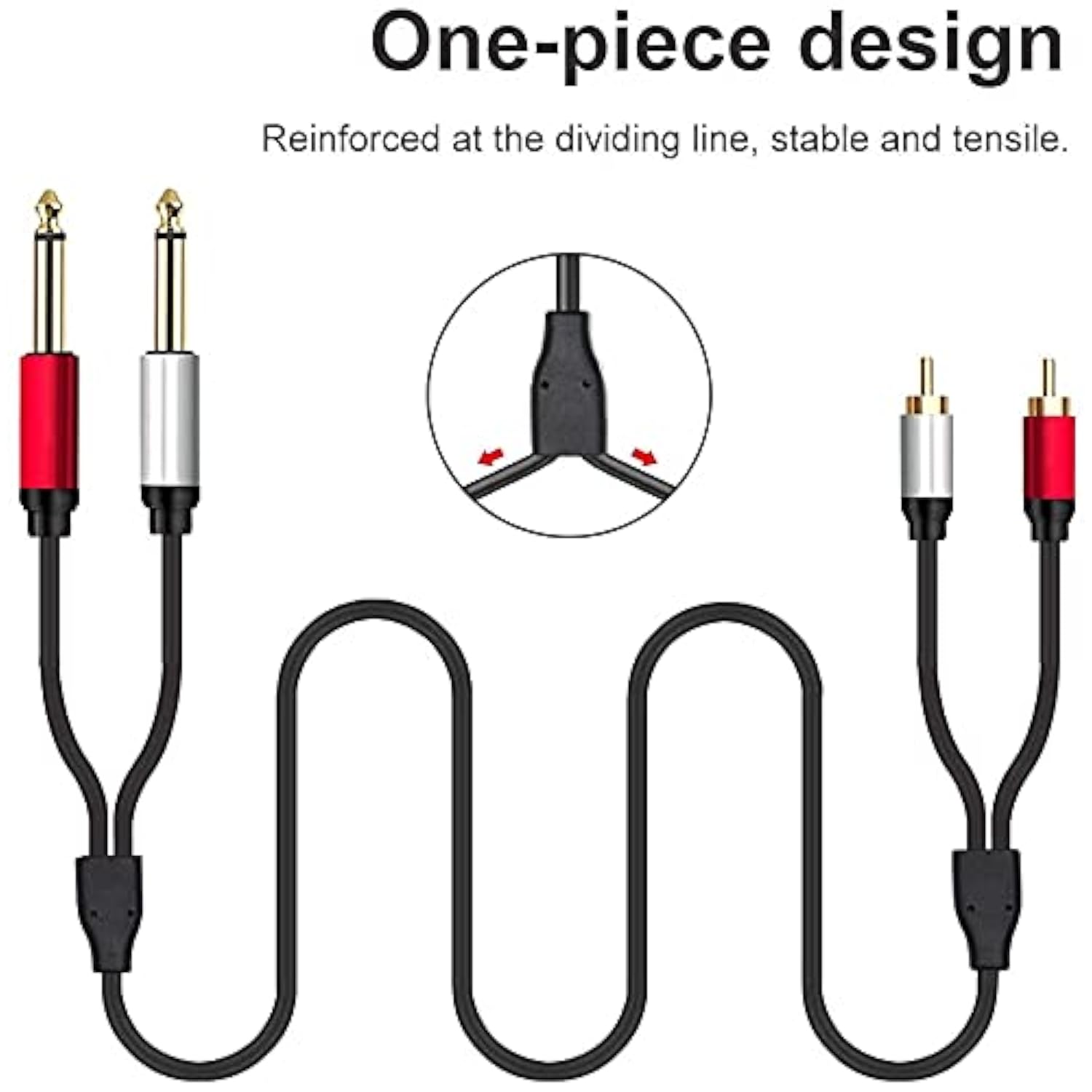2 X 6.35 Mm To 2Rca Cable,Dual 1/4 Inch Ts Stereo Jack Male To 2 Rca Male Ster