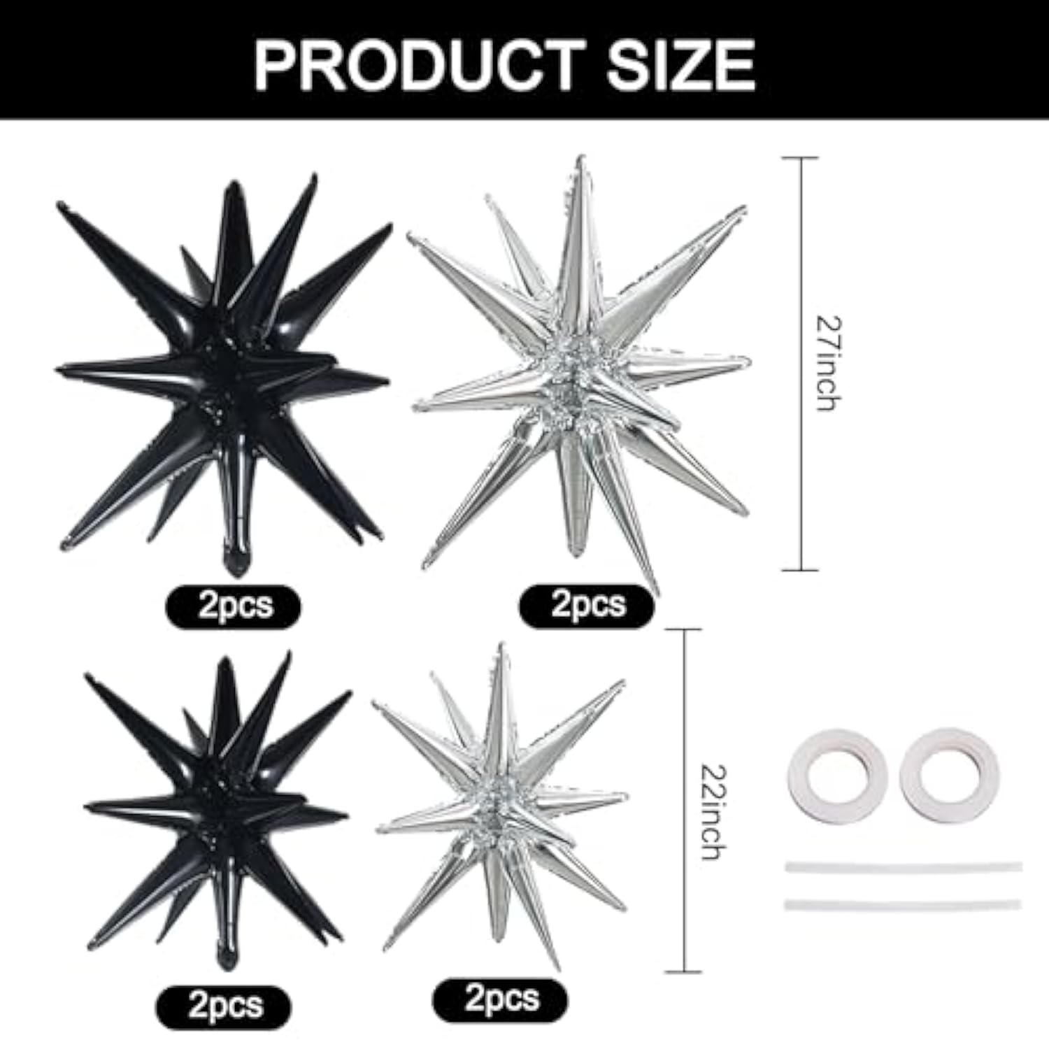 8pcs Black Silver Star Balloons Party Backdrop Decorations Photo Booth