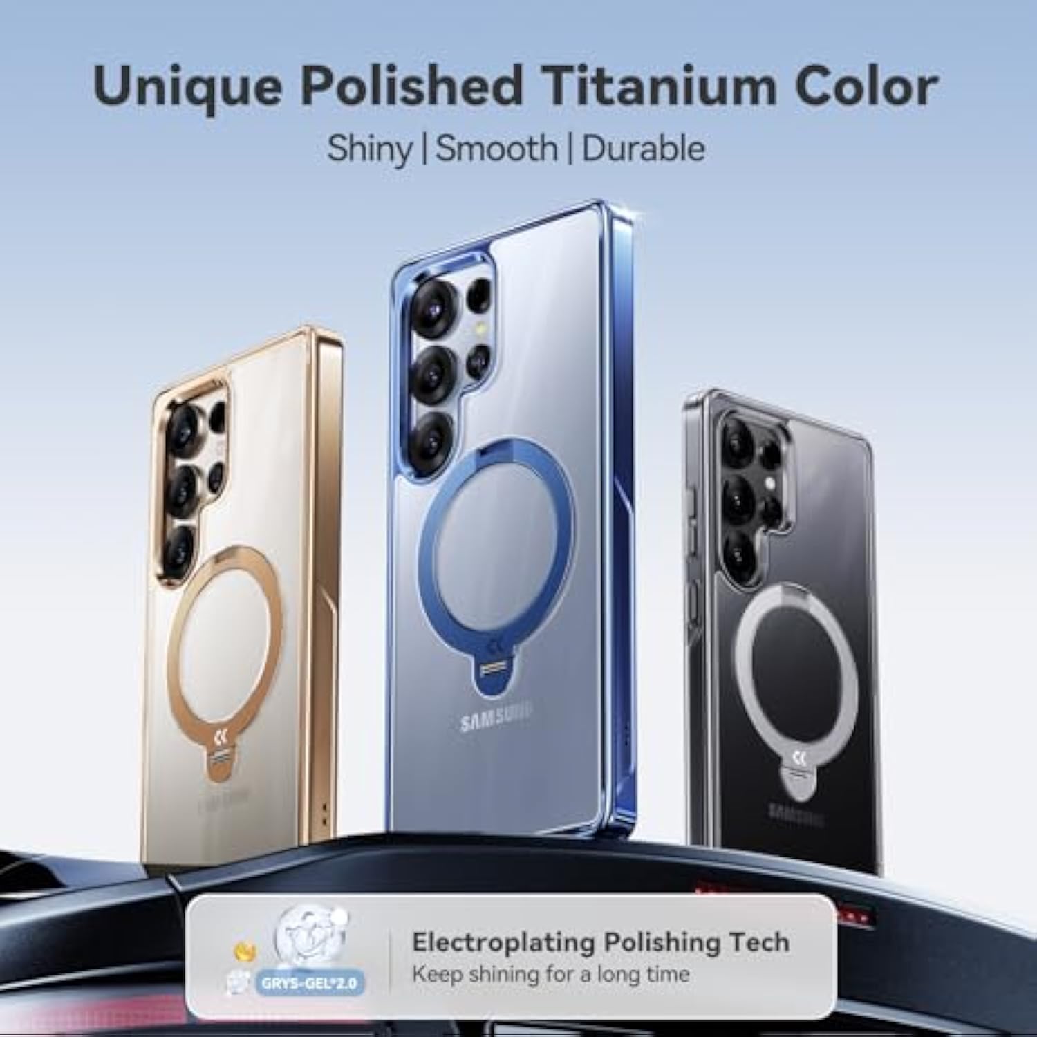Titanium Blue 360° Spin Magnetic Stand For Samsung Galaxy S25 Ultra Case, 16Ft Protection, Fit For Magsafe, Protective Polish S25 Ultra Case With Kickstand Ring 6.9"