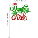 1 Pc Naughty or Nice Christmas Cake Topper with Red Green Glitter for Party Decor
