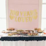 100Th Birthday Party Decorations For Women & Men, Pre-Strung 100 Years Loved Banner - Gold Glitter, Happy 100 Year Old Birthday Sign Gifts For Him & Her