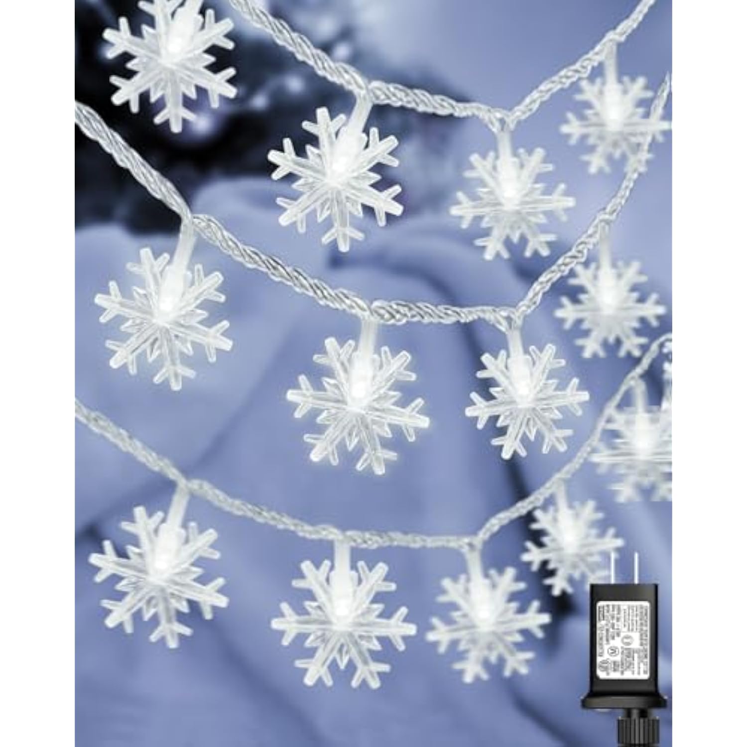 Christmas Snowflake String Lights Outdoor, 100 Led 49Ft Icicle Lights Waterproof With 8 Modes Timer Xmas Decorations, Pl