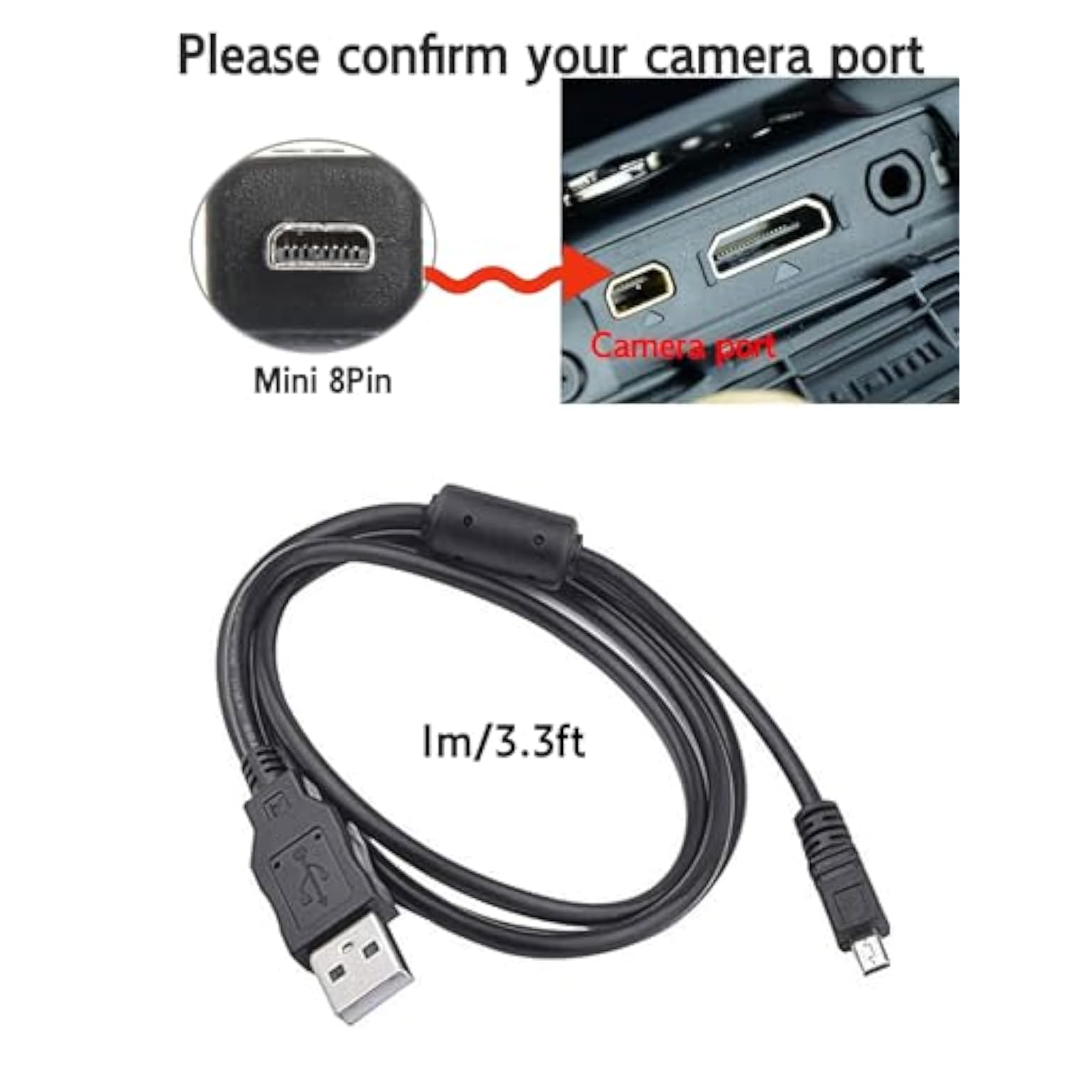 3.3Ft Usb Cable For Sanyo Camera 8-Pin Cord Compatible With Sanyo Xacti Vpc-Ca65,Vpc-Ca8,Vpc-E6, Vpc-E7, Vpc-E60,Vpc-S6,Vpc-S7,Vpc-S60, Vpc-S500