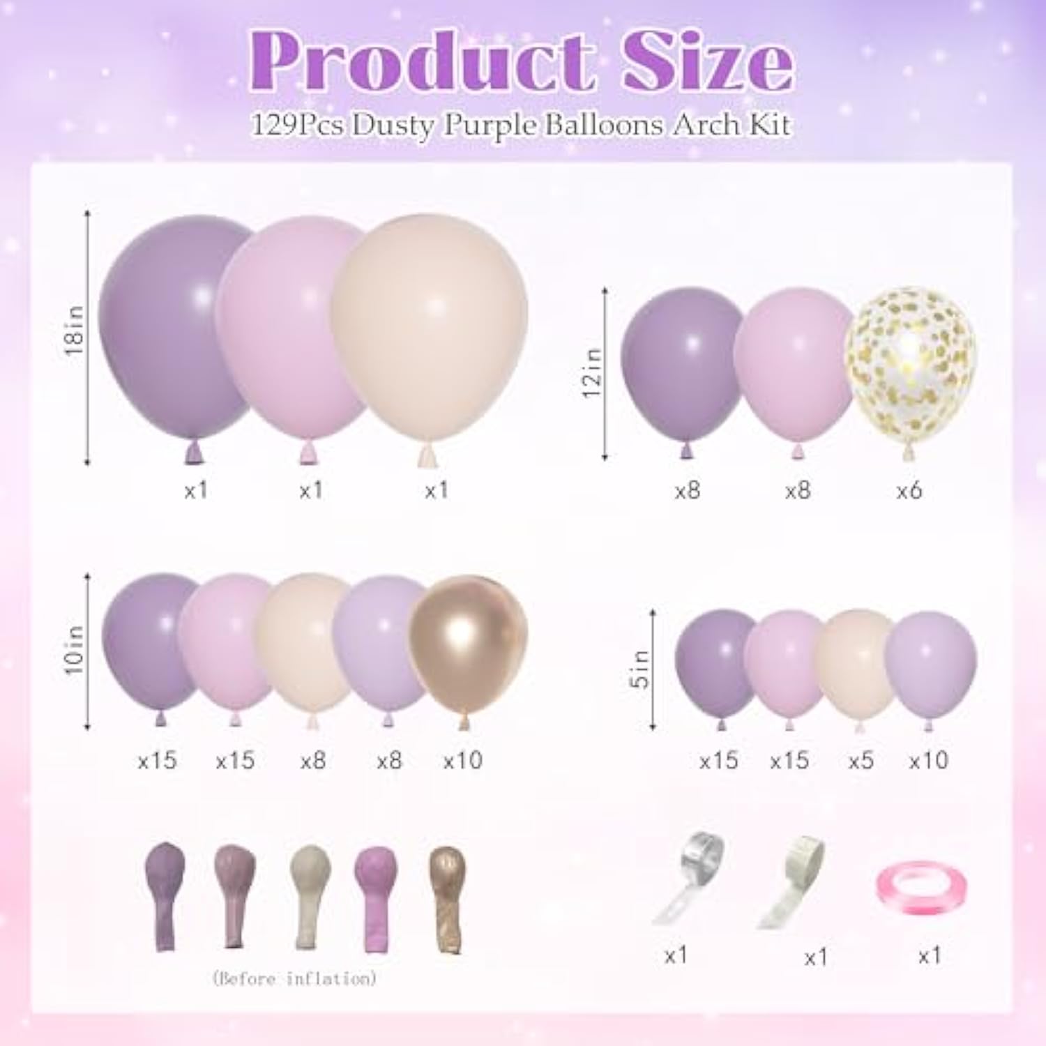Dusty Purple Balloon Arch Kit 130 Lavender, Pink & Rose Gold Balloons for Party Decor