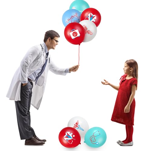 48 Pieces Nurse Balloons 12 Inch, Latex, Red, Blue and White