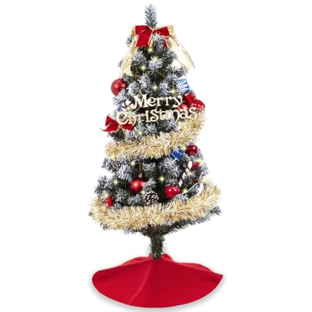 3Ft Christmas Tree With Lights, Christmas 36Inch Small Artificial Tabletop Tree, Xmas Desk Mini Tree With 50 Led Lights, Hanging Ornaments Decorations, Holiday Tree For Home Decor, Indoor, Office