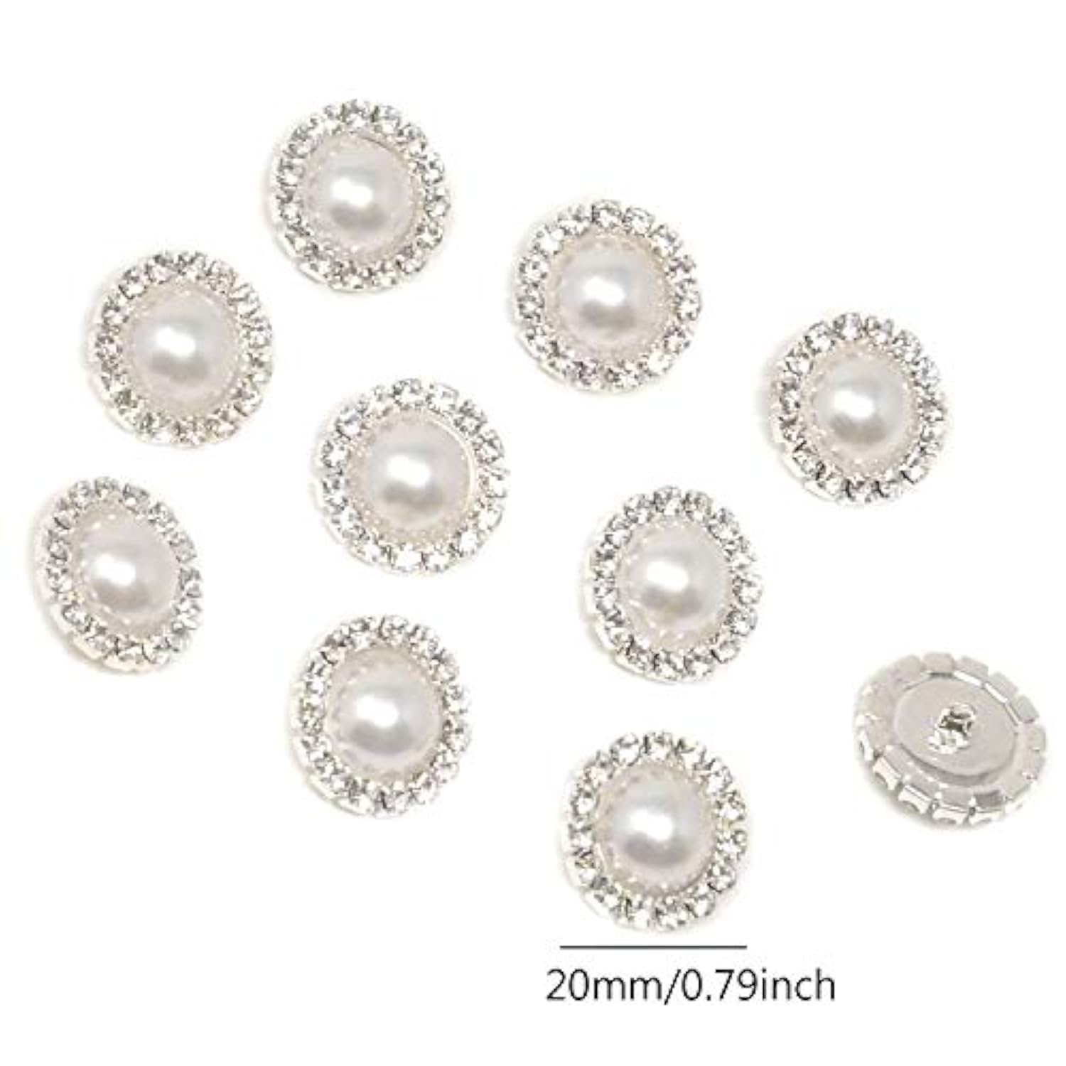 10Pcs 20Mm Round Rhinestone Faux Pearl Buttons Embellishments - Sew On