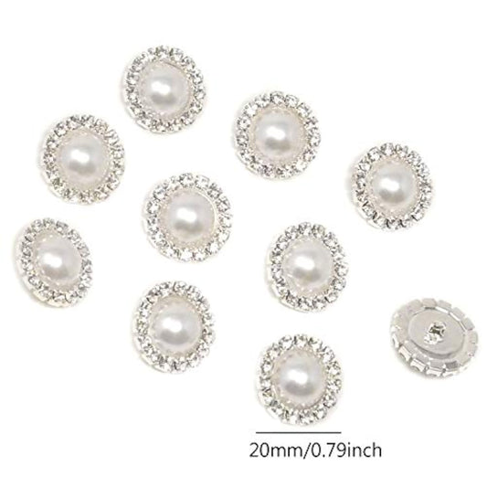10Pcs 20Mm Round Rhinestone Faux Pearl Buttons Embellishments - Sew On