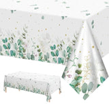 2 Pcs Sage Green Tablecloth - White And Green Eucalyptus Leaves Table Cloth, Disposable Plastic Rectangle Greenery Table Cover For Wedding Bridal Baby Shower Party Supplies Tables Decor, 108X54Inch