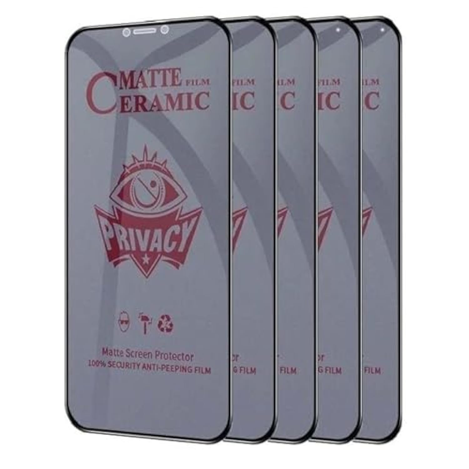 Matte Privacy [5 Pack] Ceramic Screen Protectors For Iphone 16 Pro Max - Durable Flexible Shockproof Protection Film