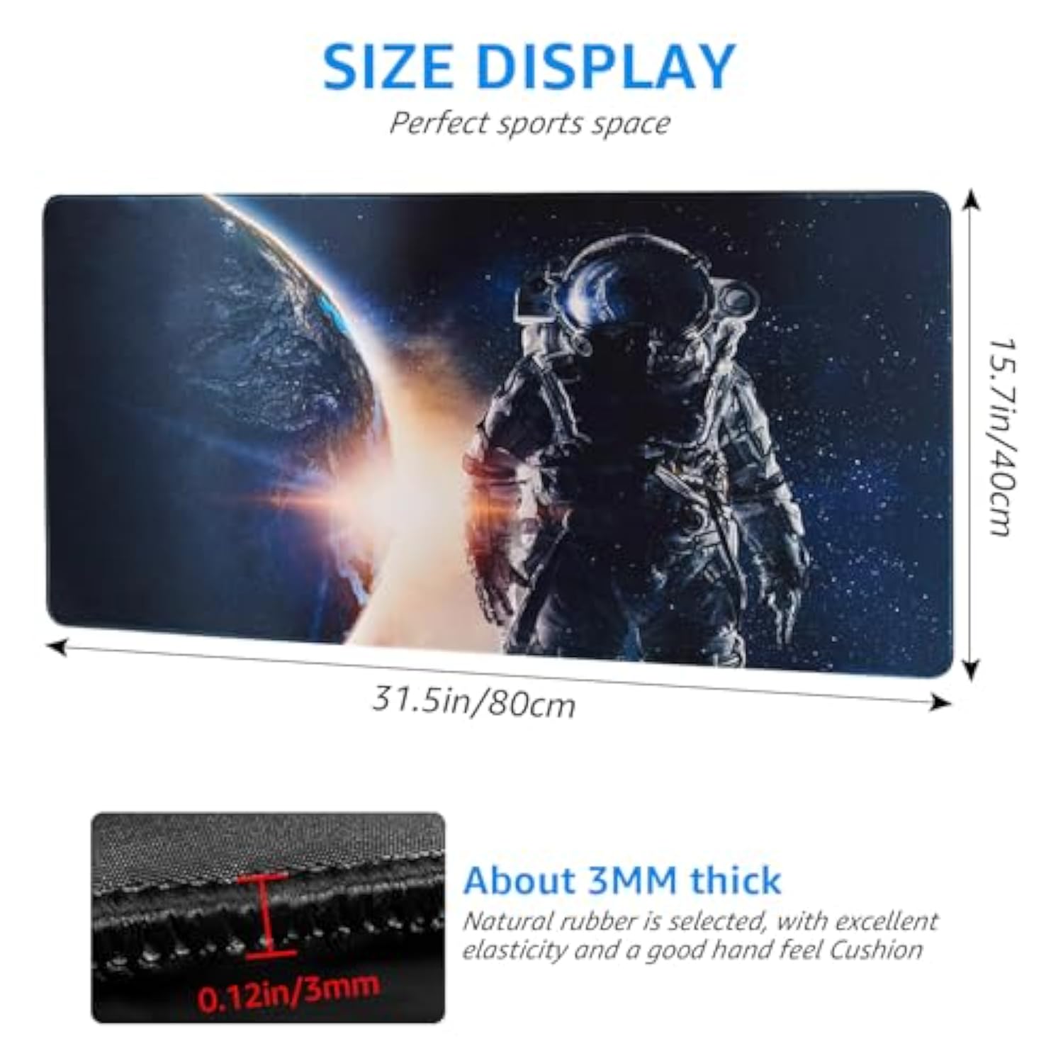 Space Astronaut Gaming Mouse Pad, Extended Xxl Desktop Mat, 31.5 X 15.7 Inches, Non-Slip Base