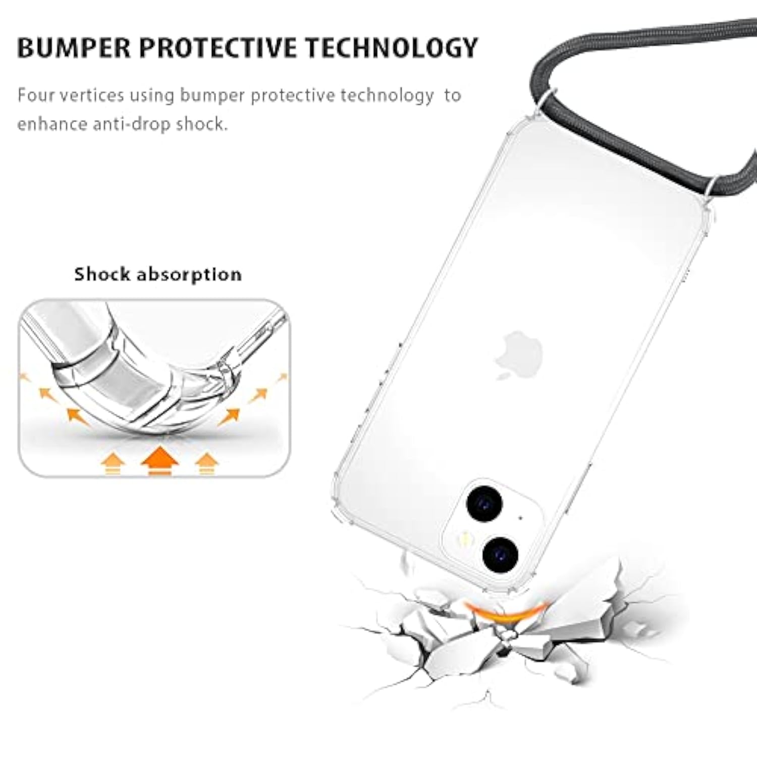 iPhone 13 Crossbody Case with Adjustable Lanyard Clear Shockproof Gray