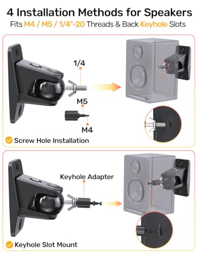 Speaker Wall Mount with Keyhole/1/4-20 Threads 4&5mm, Universal Satellite Rear Surround Sound Speaker Wall Ceiling Mount for