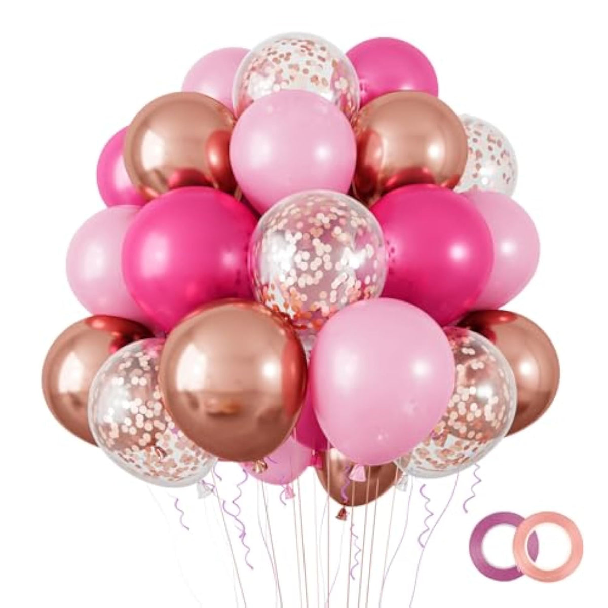 100 Pcs 12 Inches Pink Balloon Arch Garland Kit, Hot Pink Rose Gold Chrome Balloons For Girls Birthday Party Princess Theme Party Wedding Bachelorette Anniversary