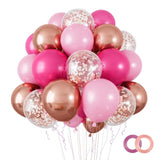 100 Pcs 12 Inches Pink Balloon Arch Garland Kit, Hot Pink Rose Gold Chrome Balloons For Girls Birthday Party Princess Theme Party Wedding Bachelorette Anniversary