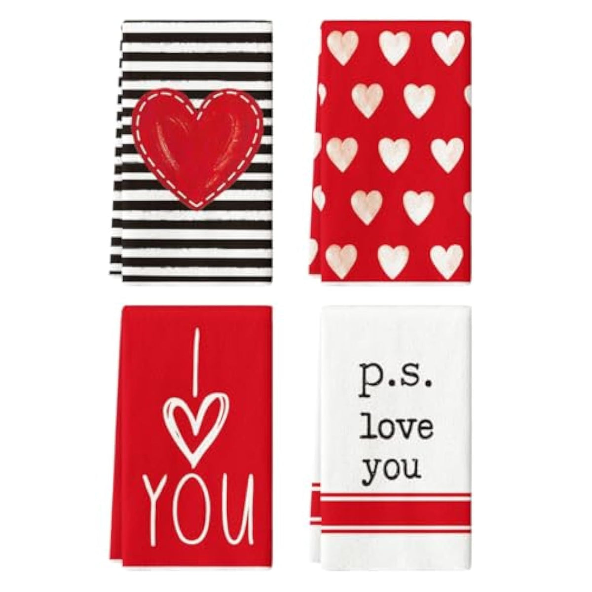 Red Heart Stripe I Love You Valentine'S Kitchen Towels Dish Towels, 18X26 Inch Farmhouse Wedding Decoration Hand Towels Set Of 4