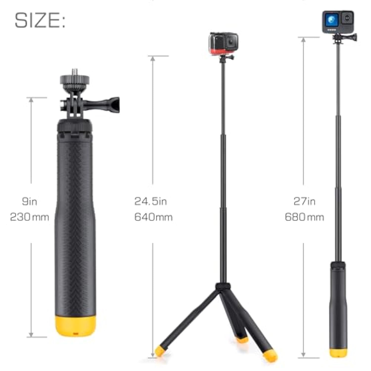 Floating Hand Grip Selfie Stick for GoPro Hero 3-13 Waterproof Monopod