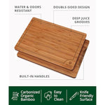Wooden Cutting Boards For Kitchen Meal Prep & Serving - Bamboo Wood Serving Board Set With Deep Juice Groove Side Handles - Charcuterie & Chopping Butcher Block For Meat (3 Pcs)