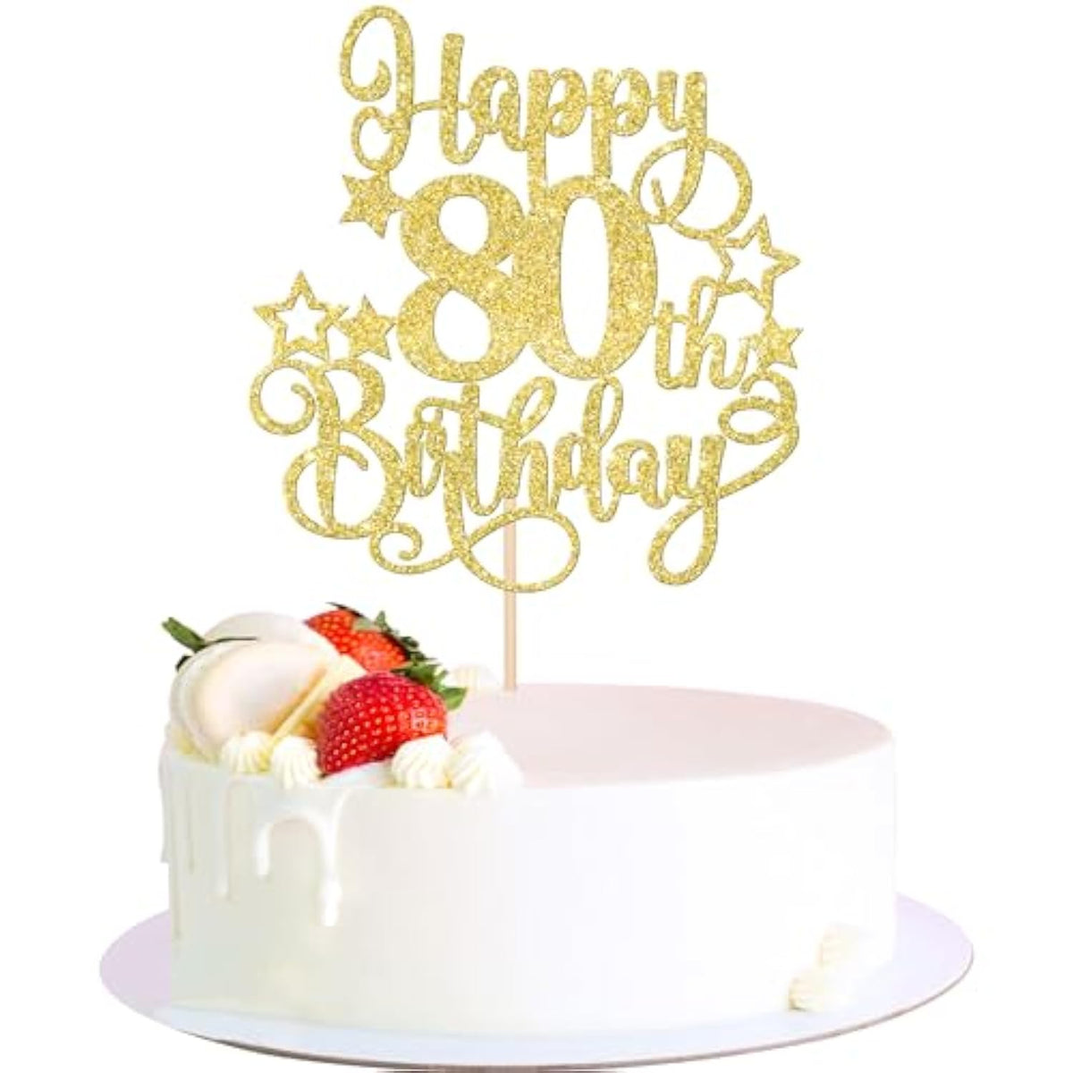 Happy 80th Birthday Cake Topper Glitter Gold Cheers to 80 Party Decor