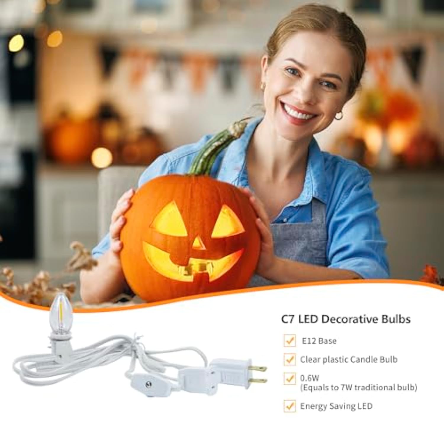 4 Pack Chainable Accessory Cord With C7 Led Light Bulbs, 6 Ft Indoor Blow Mold Light Cord With Male And Female Plugs For