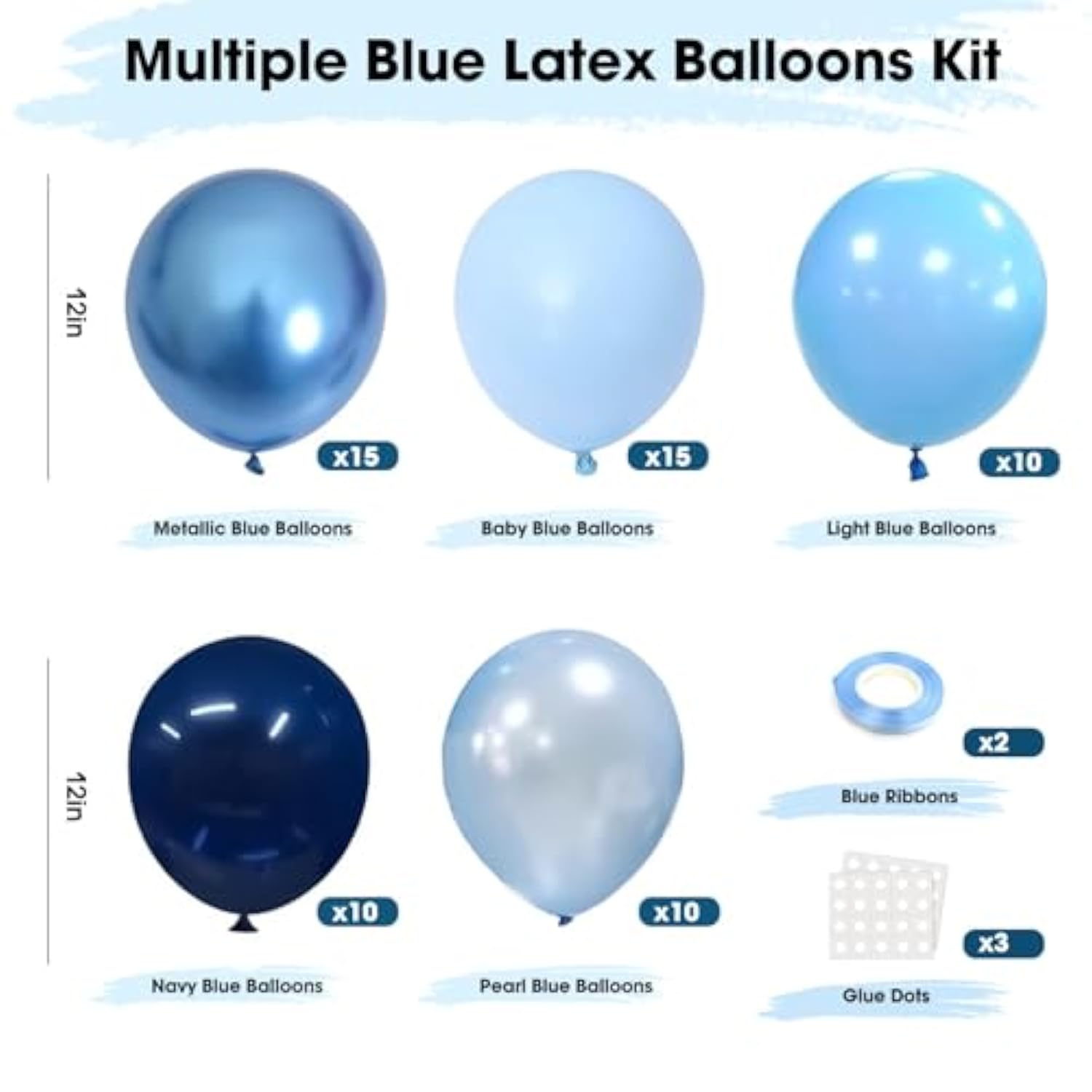 Blue Balloons Set Of 65 Pcs 12 Inch Navy, Baby, Metallic Blue, Pearl Blue Party Balloon With Adhesive Tape, Blue Ribbon For Birthday Decor, Baby Shower, Gender Reveal,Graduation Party Decoration