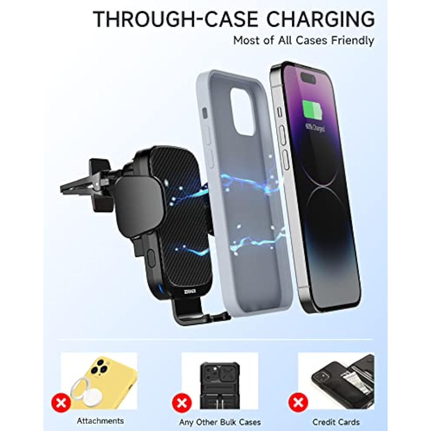 Wireless Car Charger Vent Mount, 15W Fast Charging Auto-Clamping Car Mount, Air Vent Car Phone Holder For Iphone 15/15 Pro/14/13 Pro/Xs/Xr/X/8,Samsung S24/S23/22/S21/S10 (Black)