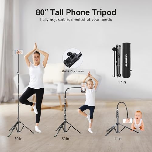 Magnetic Magsafe Phone Tripod Stand, Heavy Duty Aluminum Overhead Tripod for iPhone with 17 Flexible Gooseneck, Overhead Phone Stand for Video