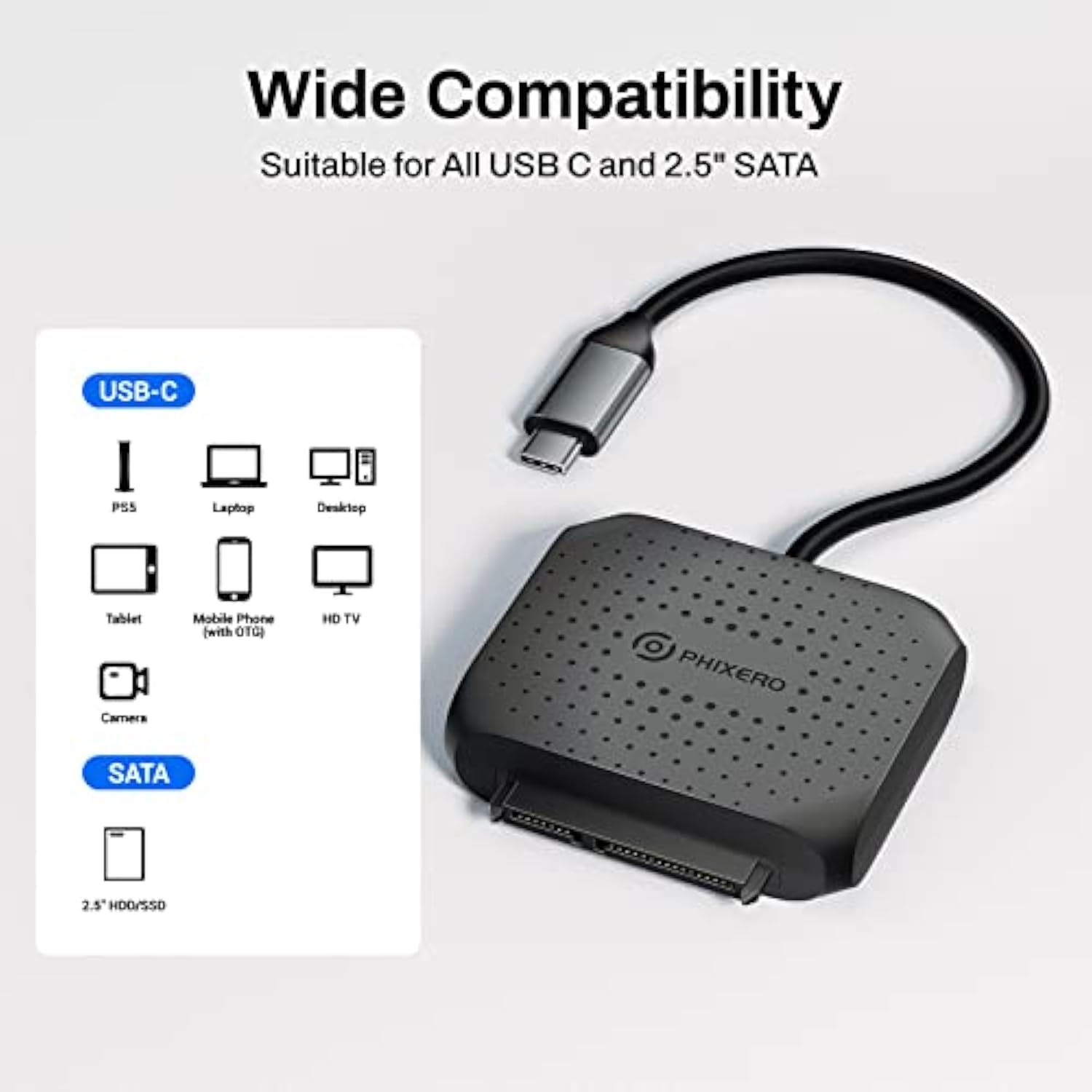 Sata To Usb C 3.0 Adapter For 2.5" Ssd/Hdd With Protective Case, Sata To Usb 5