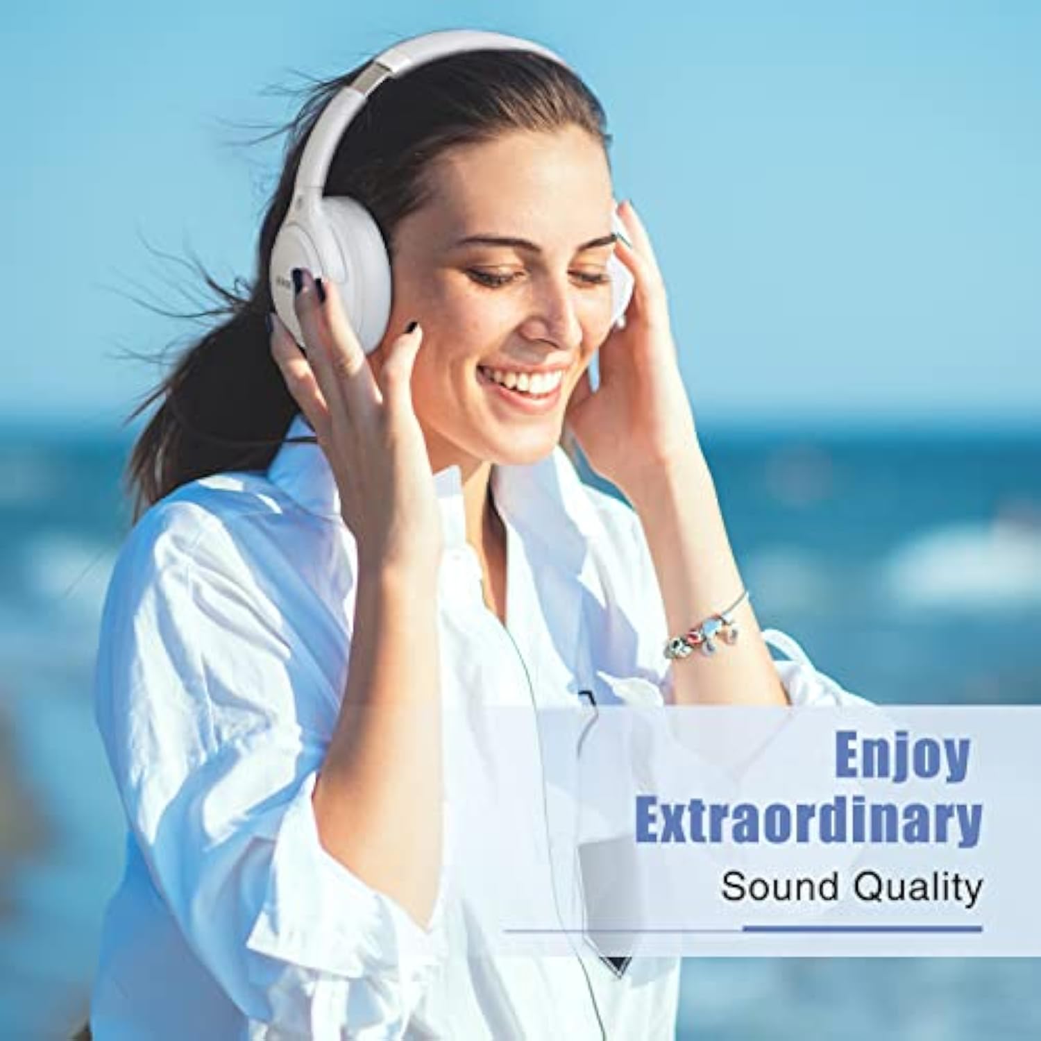 Bluetooth Headphones Over Ear, 65H Playtime And 6 Eq Music Modes Wireless Headphones With Mic, Hifi Stereo Foldable Lightweight Headset, Deep Bass For Home Office Cellphone Pc Etc.(White)