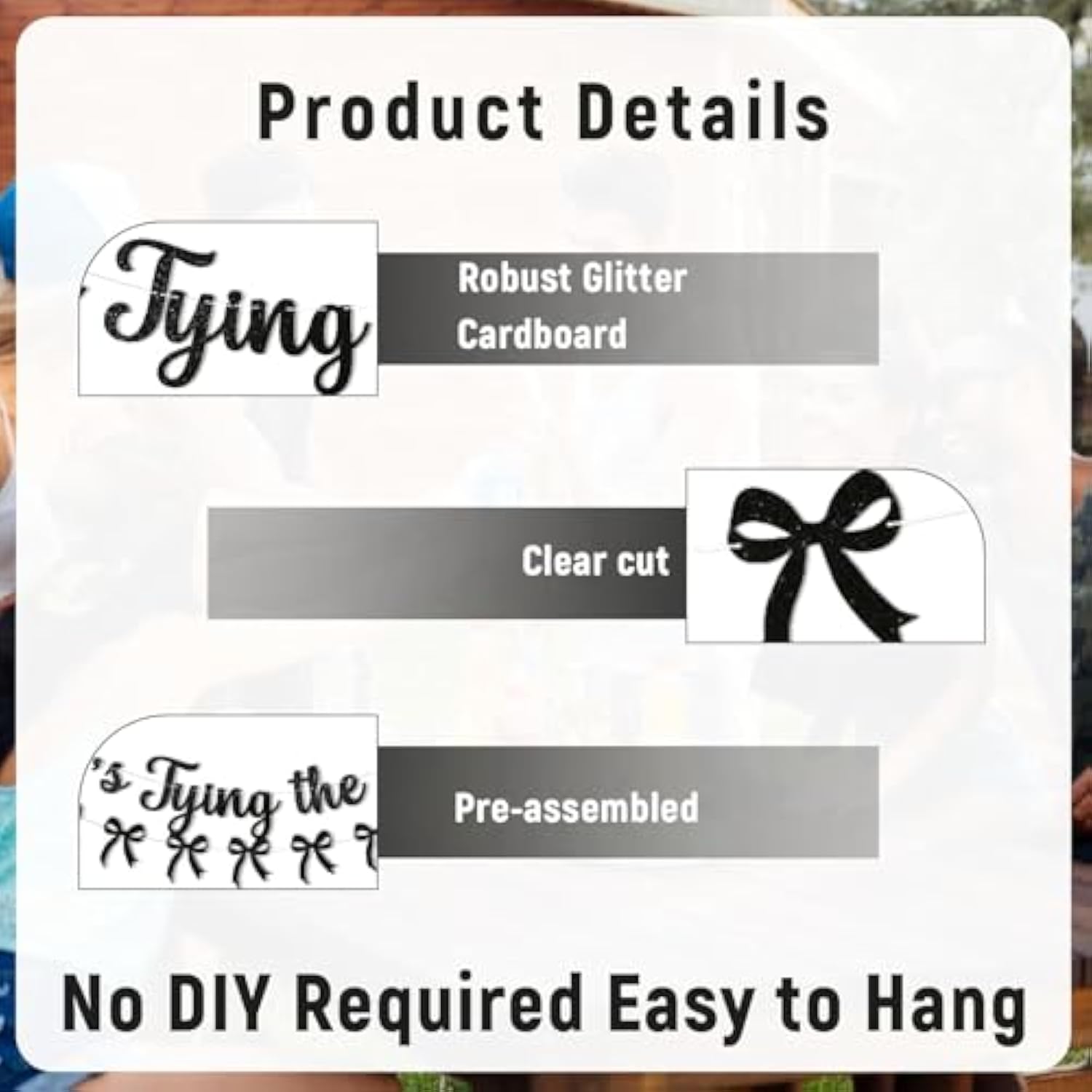 She'S Tying The Knot Banner & Black Bow Garland, Bow Bridal Shower Engagement Wedding Party Decorations For Women Black Glitter