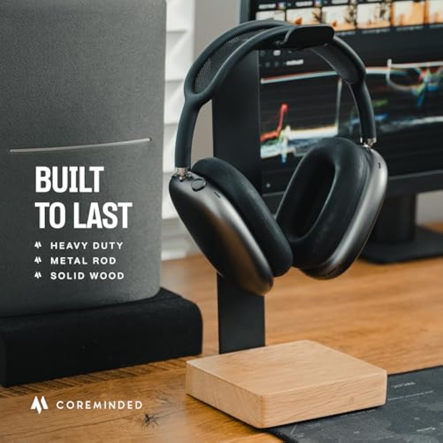 Universal Headphone Stand For Desk - Solid Wood Headset Stand For Desk - Heavy