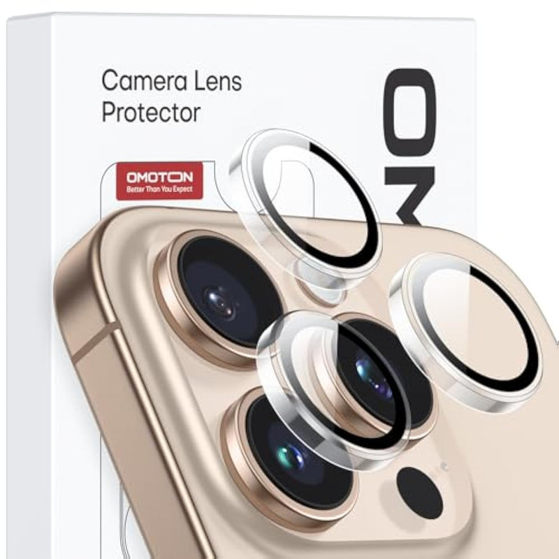 OMOTON Clear Camera Lens Protector for iPhone 16 Pro Max/16 Pro, Individual Camera Lens Protector, High-definition Photos, Ultra-thin Tempered Glass Lens Protector, 2 Set Transparent Ring