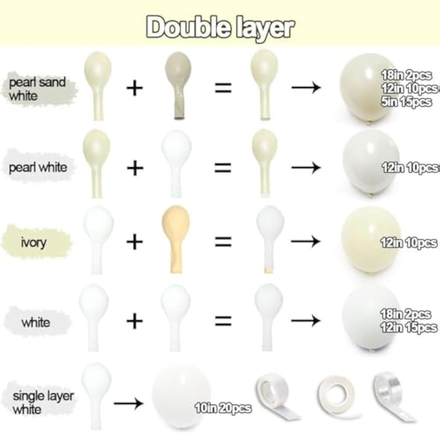 Double Stuffed Pearl White Balloon Garland Kit – Cream & Ivory Balloons for Weddings  Parties
