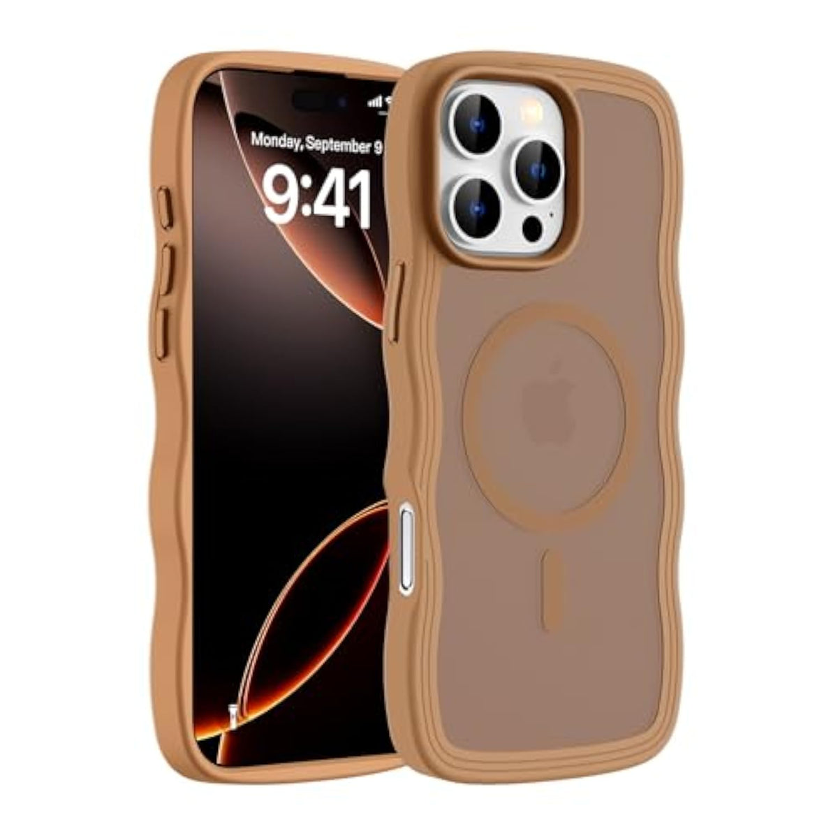 Hualele For Iphone 16 Pro Max Case Cute For Women, Compatible With Magsafe, Military Grade Dropproof Translucent Matte Back Curly Wave Edge Slim Girly Phone Case 16 Pro Max Case, Brown