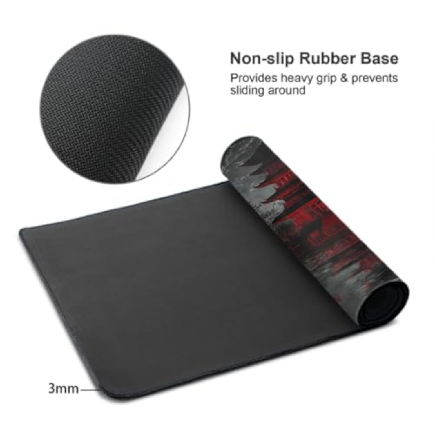 Japanese Mouse Pad Xxl 35.4 X 15.7 Inch Black Red Design Style Extended Large Gaming Mousepad Keyboard Full Desk Mat Non-Slip Rubber Base Stitched Edges For Home Office