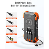 Solar Charger Power Bank, 42800Mah Wireless Portable Charger With Usb-C In/Output, Qc3.0 Fast Charging 15W 4 Ports Outdoor Battery Pack Built-In Dual Led Flashlights For Iphone Samsung Etc