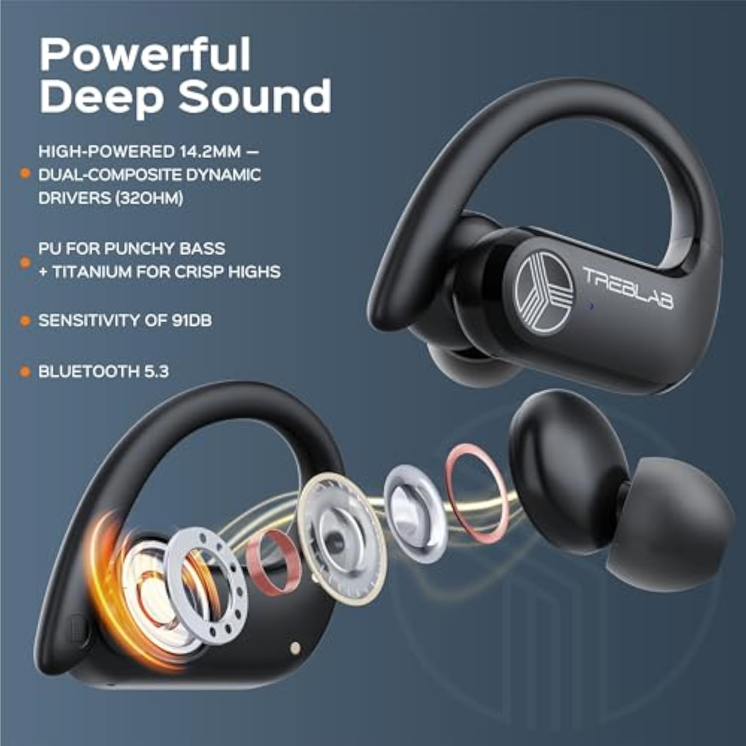TREBLAB X3 Pro - Ultra Comfortable Earhooks, Pure-HD Sound, Punchy Bass, 145H Battery, Waterproof & Sweatproof Bluetooth Earbuds, Mics for Calls, True Wireless Ear Buds for Sports Workout Running