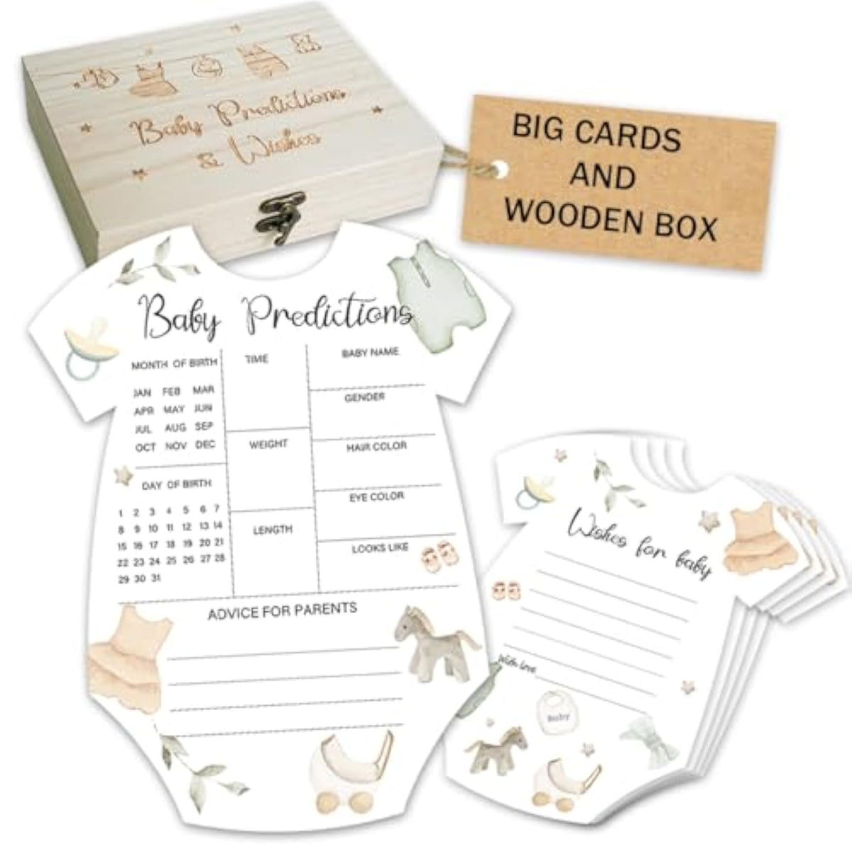 Baby Prediction Cards For Baby Shower Games, Baby Cloth Wish And Advice Cards With Box For Baby Shower Decorations, Gender Reveal Boy Or Girl Decor (Prediction Cards)