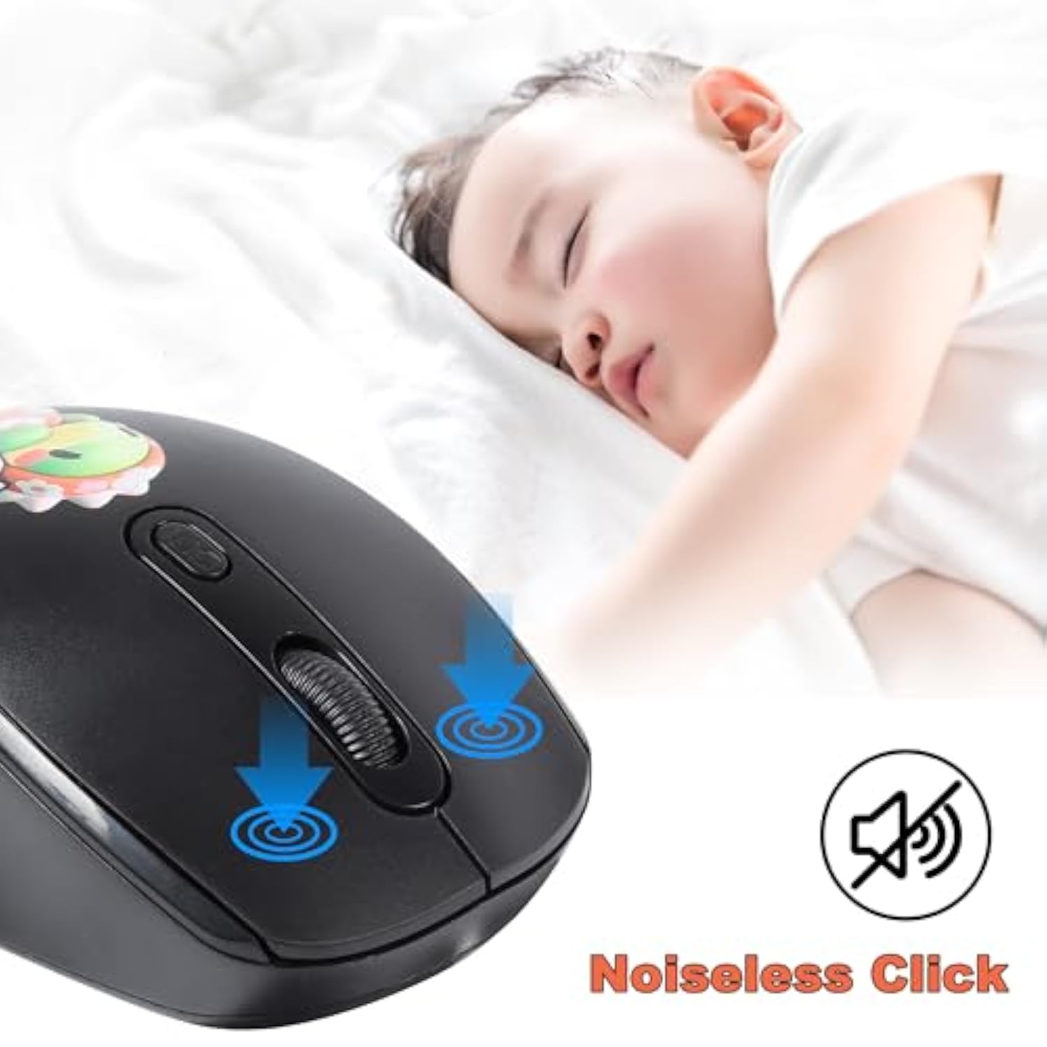 2.4Ghz Wireless Mouse Cute Cartoon Computer Mouse Dpi Adjustable Small Cordless Mouse Kids Mouse Silent Click Usb Mouse For Laptop Computer Kids Gifts (Black)