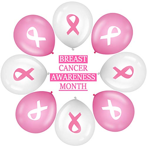 100 Pcs Breast Cancer Awareness Balloons 12 Inch, Pink, White