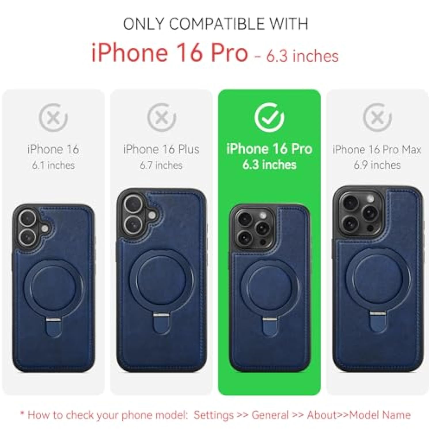 For Iphone 16 Pro Case With Stand Compatible With Magsafe Slim Pu Leather & Durable Tpu Drop Proof Magnetic Kickstand Protective Phone Cover With Tempered Glass Screen Protector 6.3", Blue