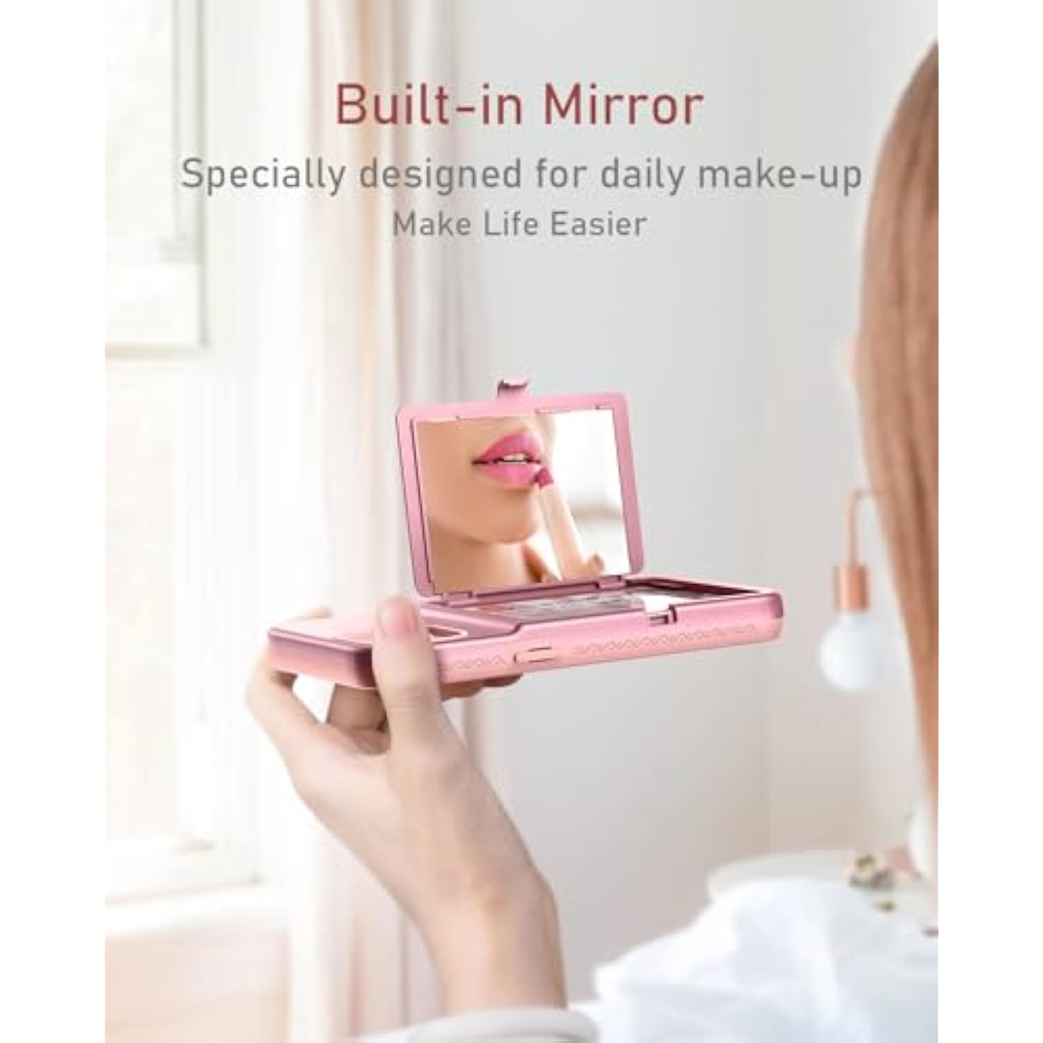 For Iphone 13 / Iphone 14 Wallet Case With Credit Card Holder & Hidden Mirror, Two Layer Shockproof Heavy Duty Protection Cover Protective Case For Iphone 13/14 6.1 Inch-Rose Gold