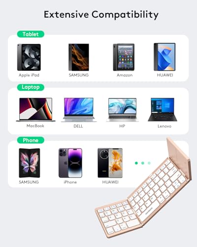 Foldable Bluetooth Keyboard With Touchpad - Portable Wireless Keyboard With Holder, Rechargeable Full Size Ultra Slim Pocket Folding Keyboards For Android Windows Ios Tablet & Laptop - Pink