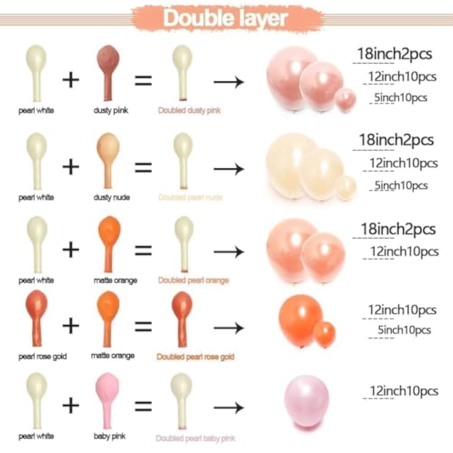 Pink Orange Double Stuffed Balloon Arch Pearl Latex Balloons for Birthday Baby Shower Party