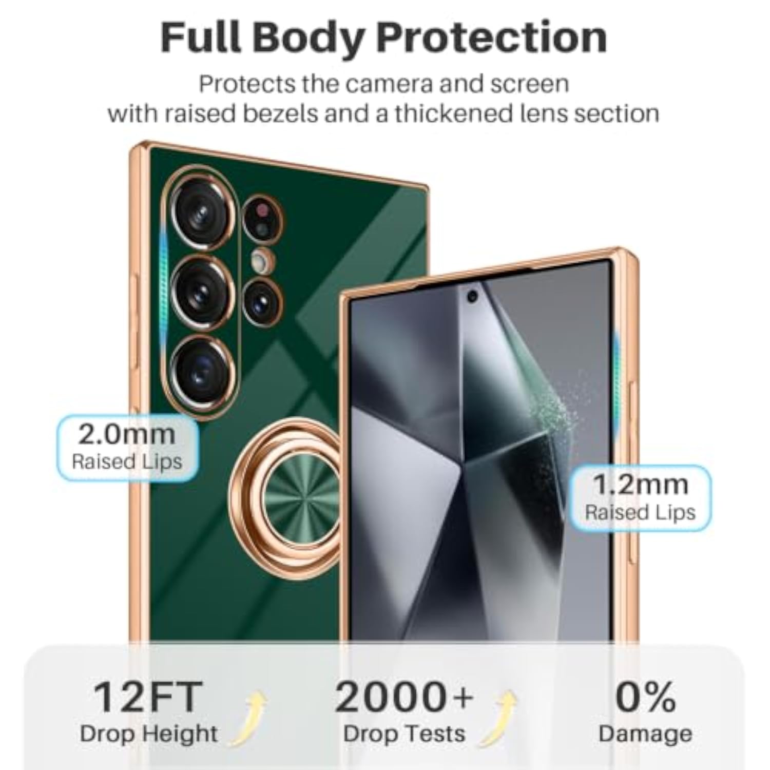 Green Samsung Galaxy S24 Ultra Case with Built-in Ring Holder Kickstand