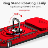Compatible With Iphone 17 Pro Max Case With Hd Screen Protector & Slide Camera Cover & Rotated Ring Kickstand, [Military-Grade] Iphone Case For Iphone 17 Pro Max,Red