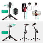 Smartphone Video Vlogging Kit With Led Light, Phone Holder, Microphone, Tripod, Carry Bag, Youtube Starter Kit For Iphone/Android, Content Creator Kit For Video Recording Vlogging(Black)