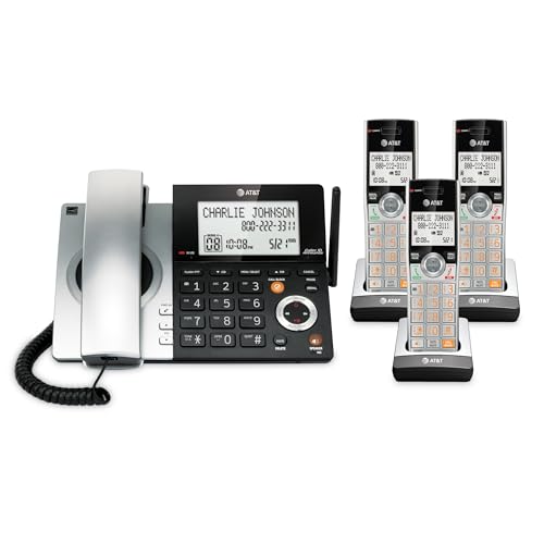 Cl84307 Dect 6.0 Expandable Corded/Cordless Phone With Smart Call Blocker, Silver/Black With 3 Handsets