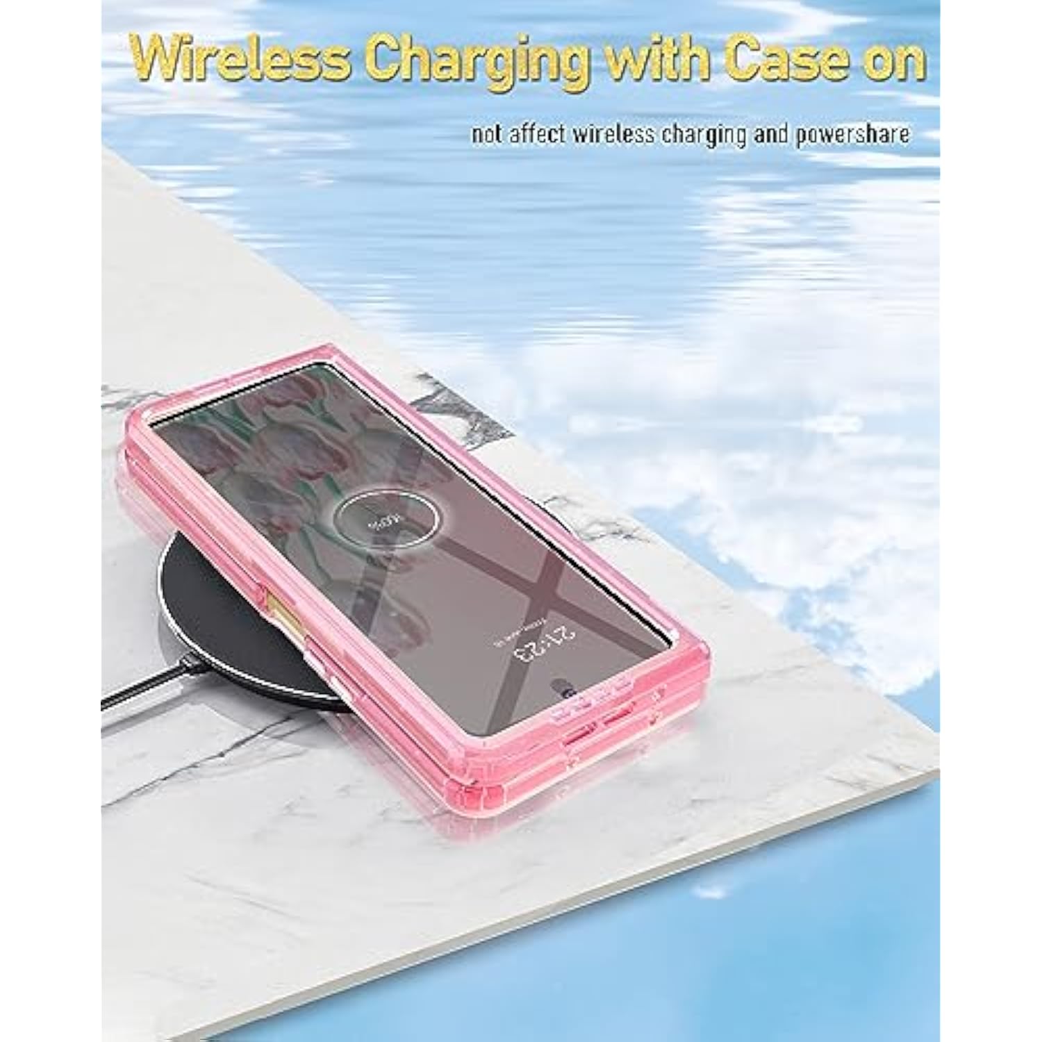 For Samsung Galaxy Z Fold 6 Case,Built In Front Screen Protector,Gold Glitter Marble Pattern Hard Pc Slim Shockproof Full Body Drop Protective Case For Galaxy Z Fold 6 5G, Blue Cyan